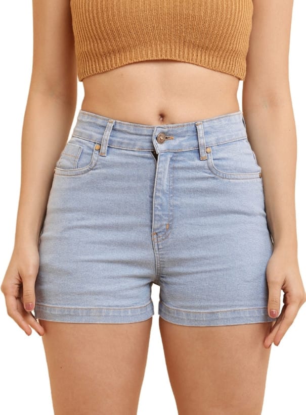 Solid Light Blue Denim Shorts