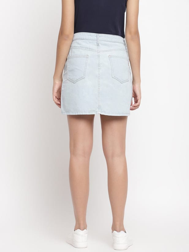 Women Solid Line Light Blue Skirt
