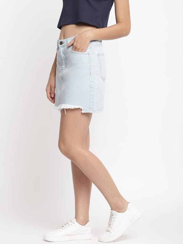 Women Solid Line Light Blue Skirt