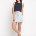 Women Solid Line Light Blue Skirt