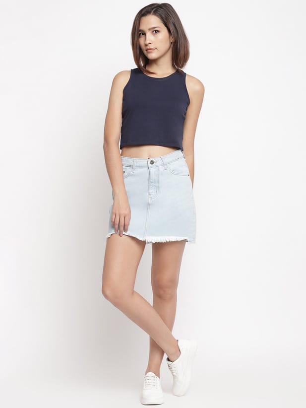 Women Solid Line Light Blue Skirt