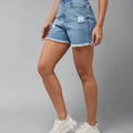 High-Rise Distressed Denim Shorts