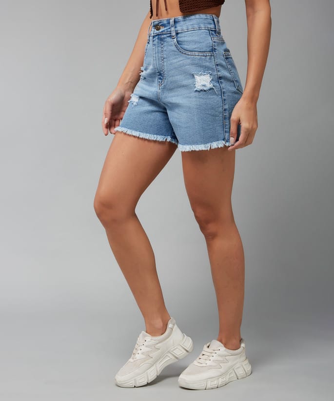 High-Rise Distressed Denim Shorts