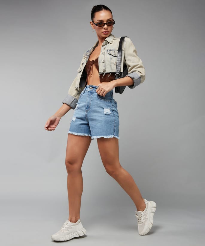 High-Rise Distressed Denim Shorts
