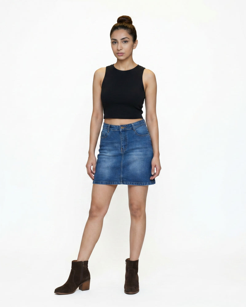 Classic Medium Wash Denim Mini Skirt