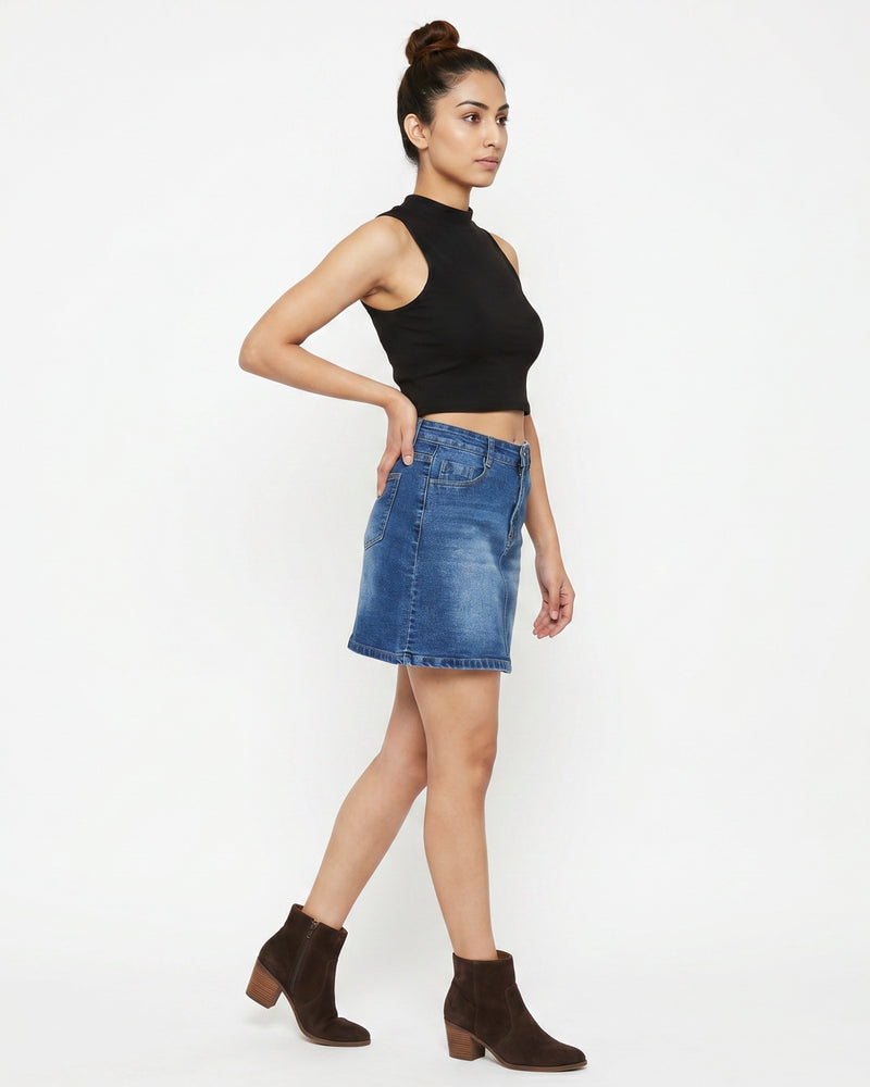 Classic Medium Wash Denim Mini Skirt