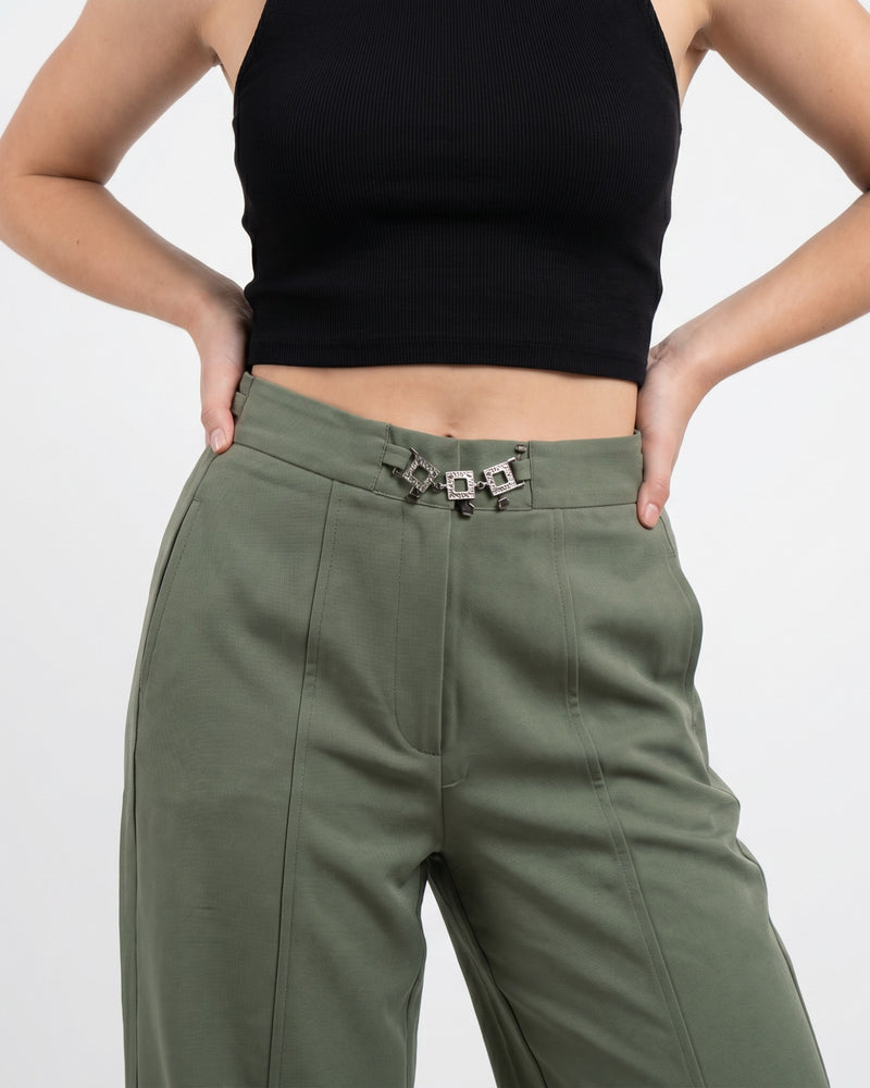 Chic Olive Green High-Rise Trousers