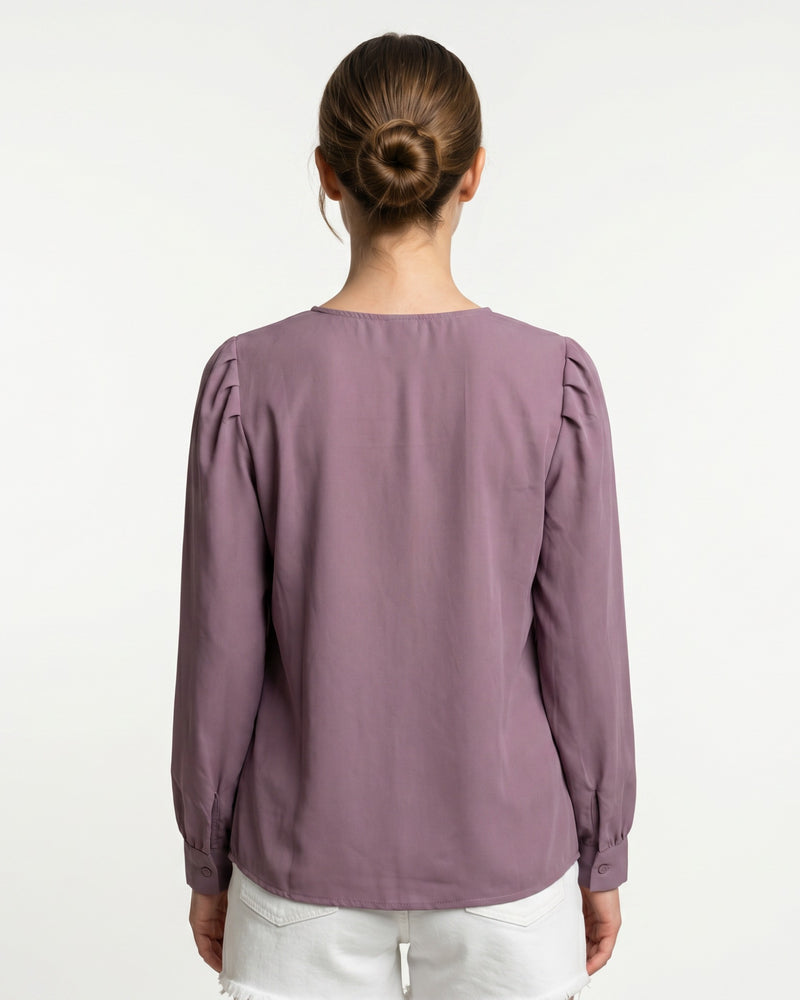 Elegant V-Neck Crop Top in Dusty Purple