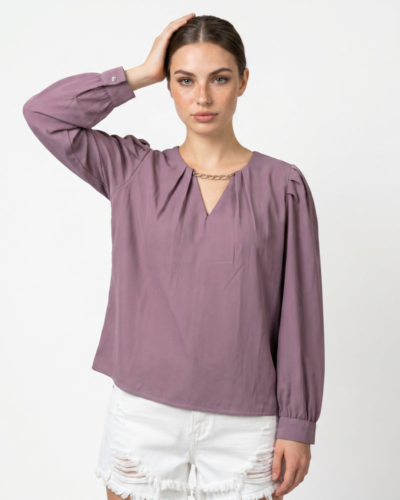 Elegant V-Neck Crop Top in Dusty Purple