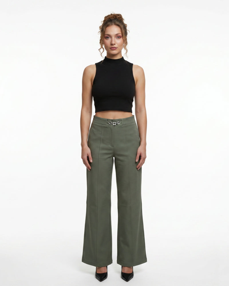 Chic Olive Green High-Rise Trousers
