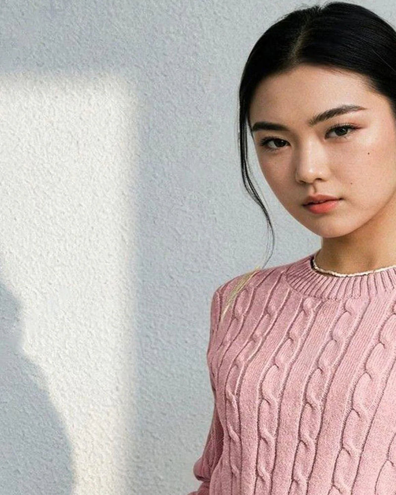 Women Cable Knit Round Neck Long Sleeves Crop Pullover Sweaters