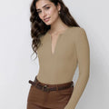Women V-Neck Long Sleeves Fitted Top