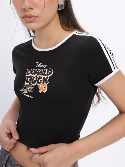 Disney by Glitchez Donald Duck Print Fitted Crop Slim Fit T-shirt