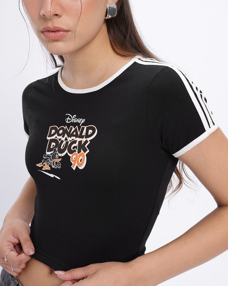 Disney by Glitchez Donald Duck Print Fitted Crop Slim Fit T-shirt
