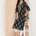 Black Embellished Cotton Straight Kurta