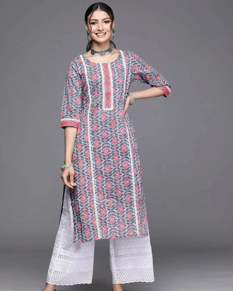 Blue Printed Cotton Kurta