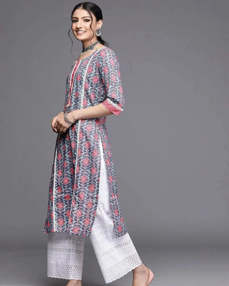 Blue Printed Cotton Kurta