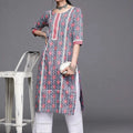 Blue Printed Cotton Kurta