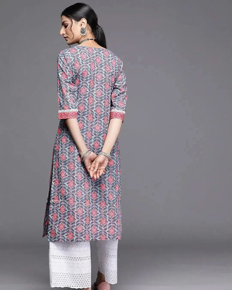 Blue Printed Cotton Kurta