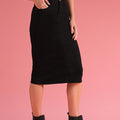 Women Black Back Slit Denim Pencil Skirt