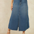 Pure Cotton Denim Panelled Midi Slit Skirt