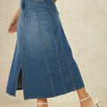 Pure Cotton Denim Panelled Midi Slit Skirt