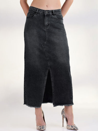 Washed Denim Maxi Pencil Skirts
