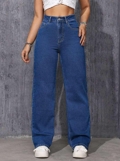 Women High Waisted Stretch Denim Wide Leg Jeans