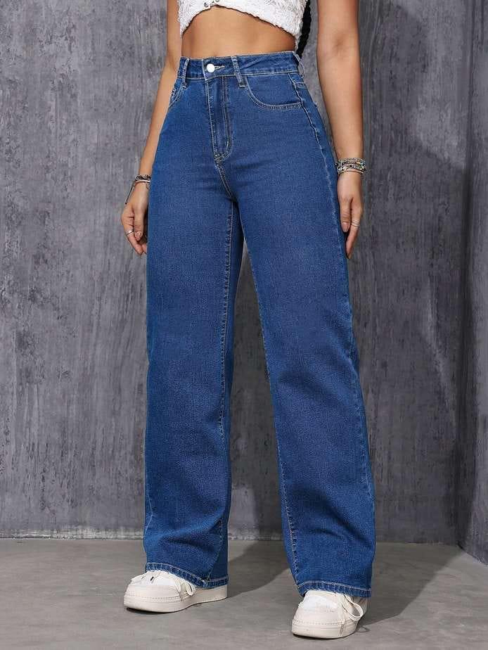 Women High Waisted Stretch Denim Wide Leg Jeans