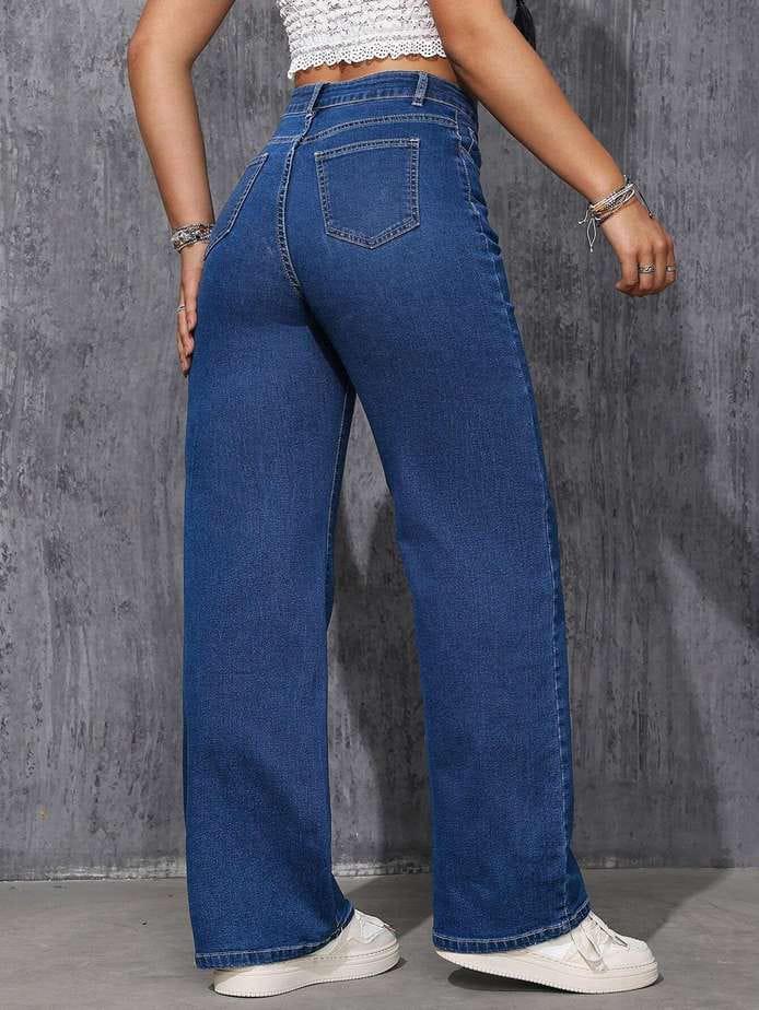 Women High Waisted Stretch Denim Wide Leg Jeans