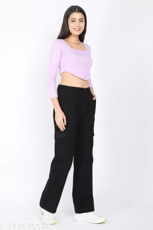 Women's black denim cargo pants