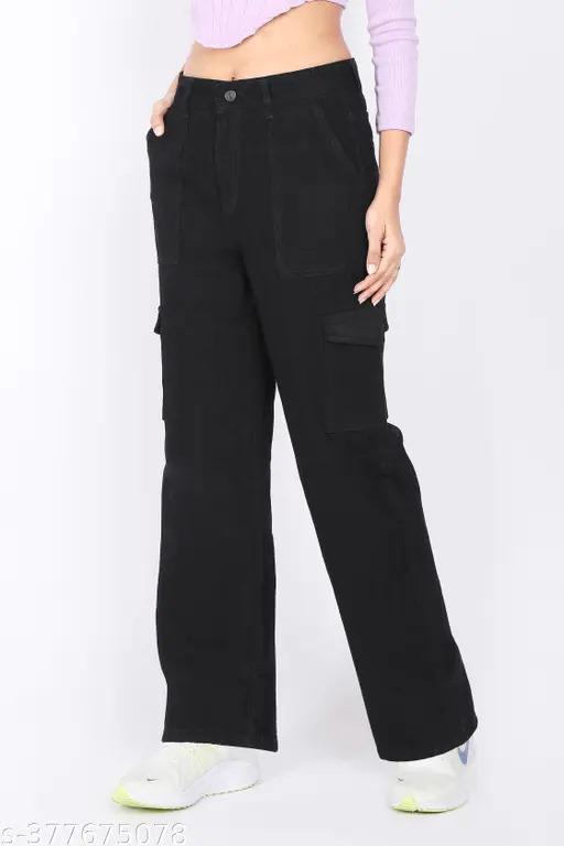 Women's black denim cargo pants
