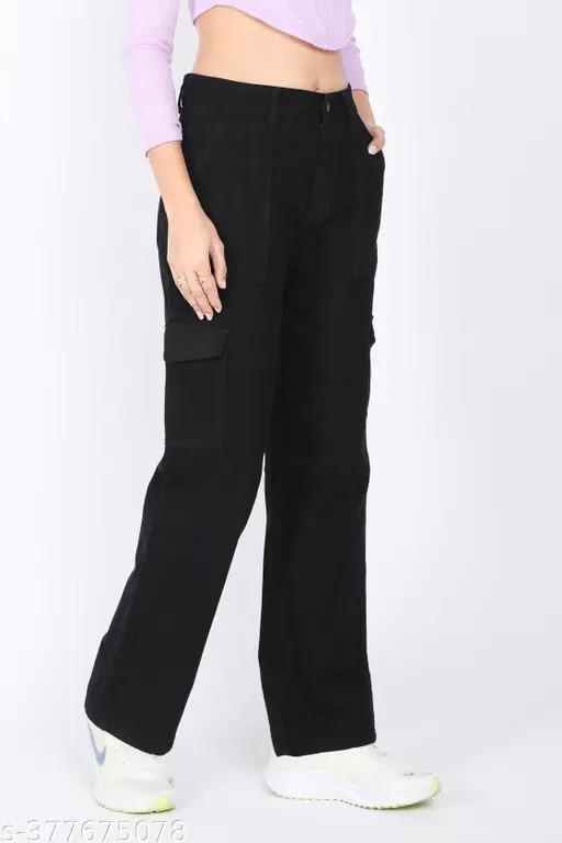 Women's black denim cargo pants