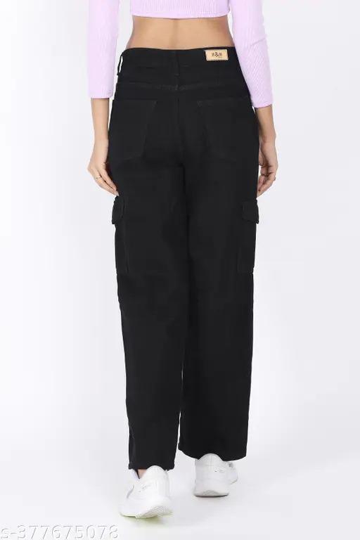 Women's black denim cargo pants