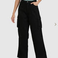 black wide-leg cargo pants for women's