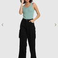 black wide-leg cargo pants for women's