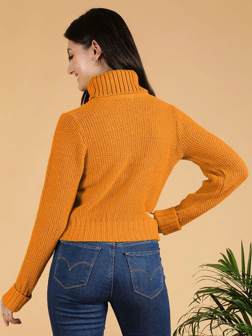 Women Turtle Neck Crop Pullover
