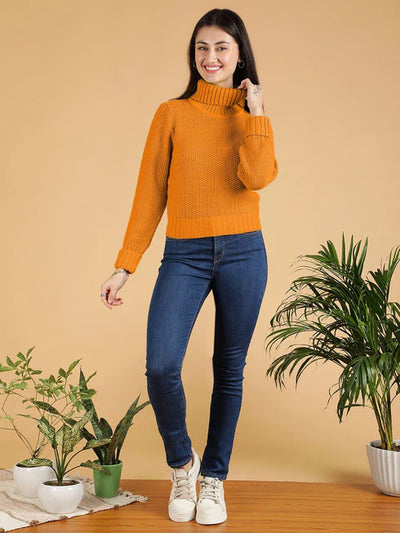 Women Turtle Neck Crop Pullover