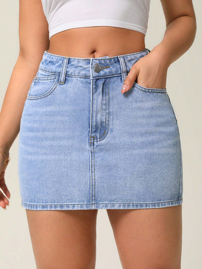 Denim Above Knee Skirt