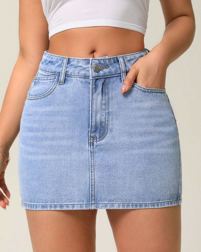 Denim Above Knee Skirt
