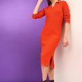 Women Striped Cotton Bodycon Midi Dress