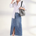 Blue Washed Denim Maxi Pencil Skirts