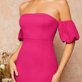 Women Off-Shoulder Puff Sleeve Bodycon Midi Dress
