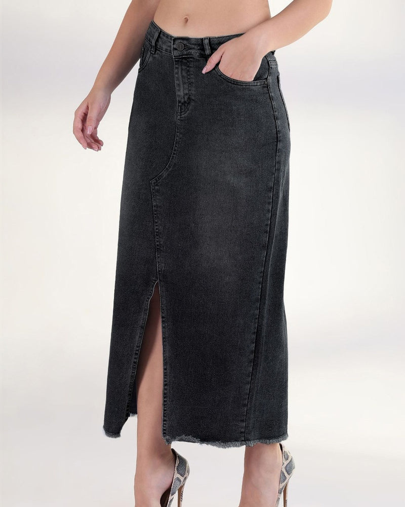 Washed Denim Maxi Pencil Skirts
